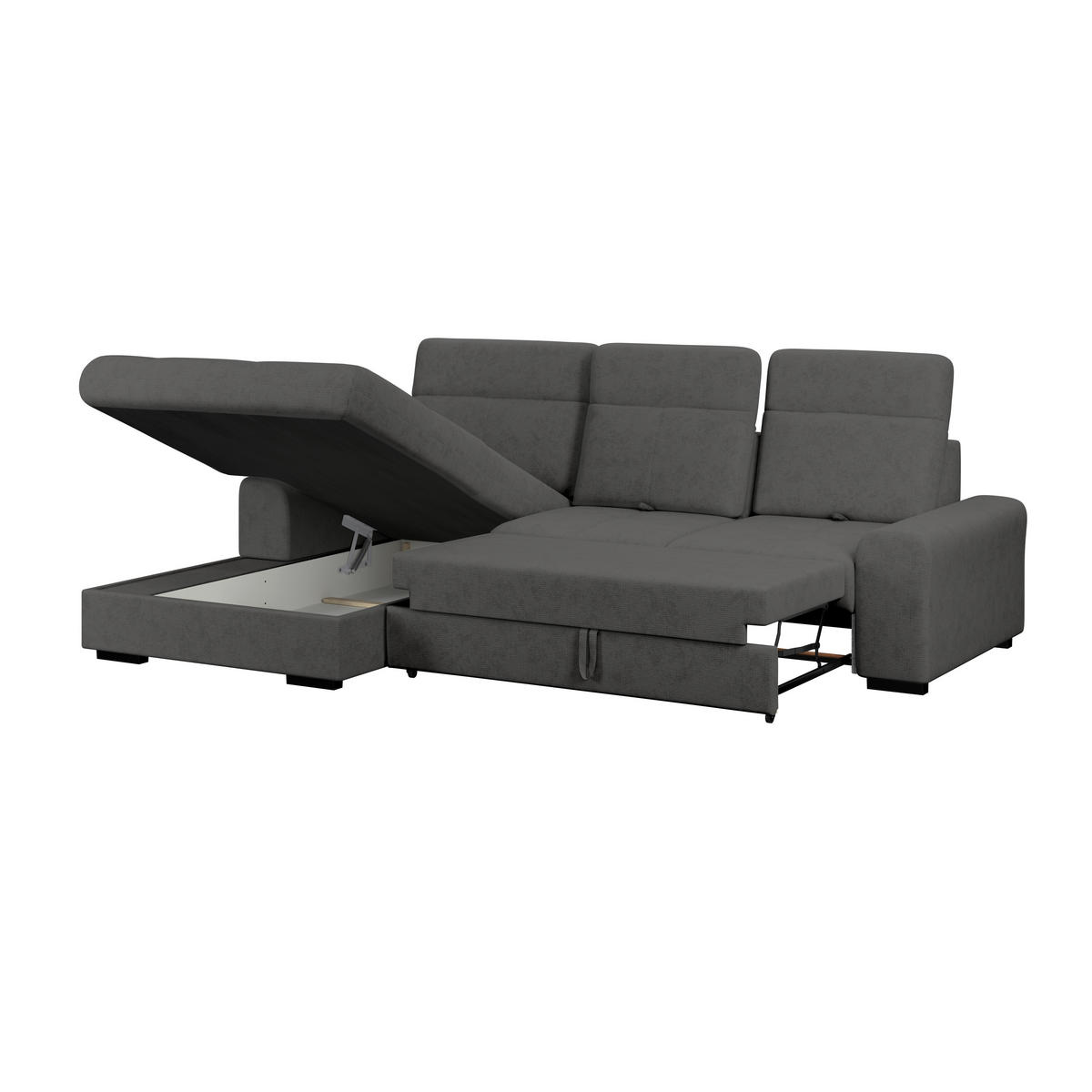 ECKSOFA Graphitfarben Chenille Rücken echt, Kopfteilverstellung  - Schwarz/Graphitfarben, KONVENTIONELL, Holz/Textil (203/286cm) - MID.YOU