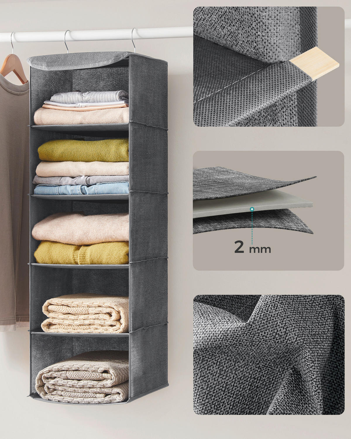 ORGANIZER  - Grau, Basics, Karton/Holz (30/90/30cm)