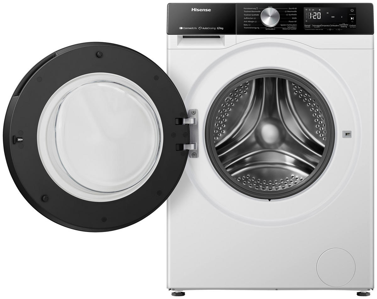 WASCHTROCKNER WD3S8045BW3  - Schwarz/Weiß, Basics, Glas/Kunststoff (59,5/84,5/51cm) - Hisense