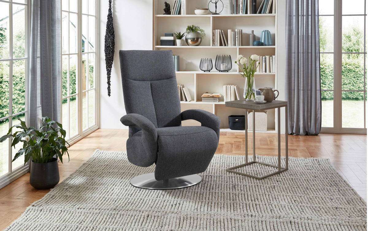 RELAXSESSEL Textil Blaugrau  - Chromfarben/Blaugrau, Konventionell, Textil/Metall (74/112/82cm) - Sit & More