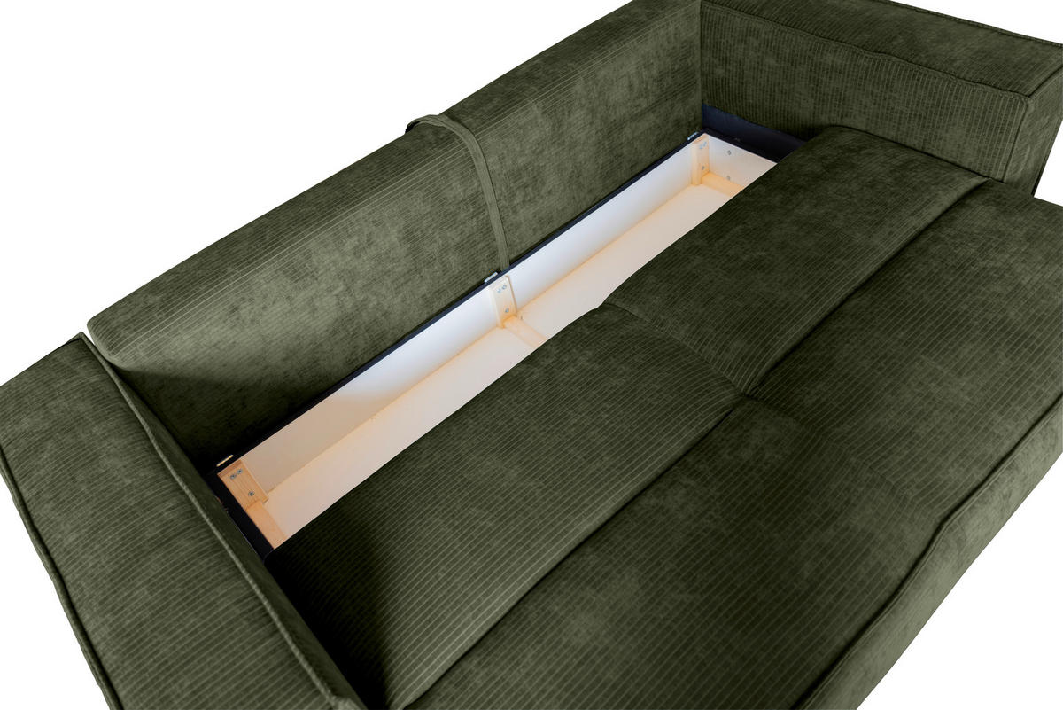 BIGSOFA Flachgewebe Dunkelgrün  - Chromfarben/Dunkelgrün, KONVENTIONELL, Textil/Metall (256/68/122cm) - Carryhome