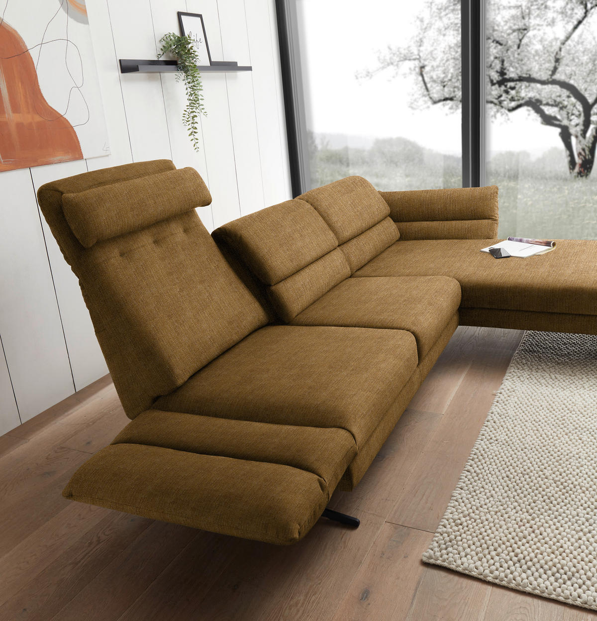 ECKSOFA in Flachgewebe Goldfarben  279-327/176-217 cm  - Goldfarben/Schwarz, Design, Textil/Metall (279-327/176-217cm) - Dieter Knoll