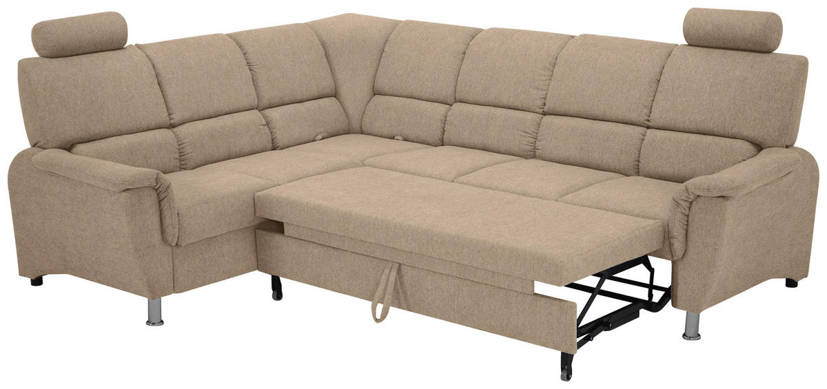 ECKSOFA in Webstoff Taupe  - Taupe/Silberfarben, Design, Holz/Kunststoff (219/270cm) - Livetastic