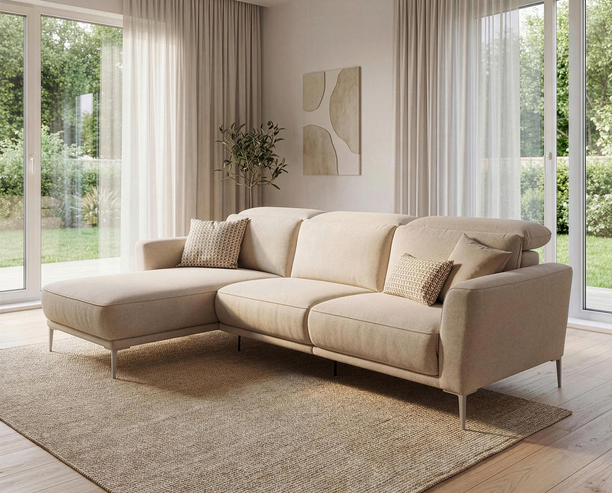 ECKSOFA Creme Flachgewebe  - Beige/Creme, Design, Textil/Metall (177/280cm) - Johann Jakob