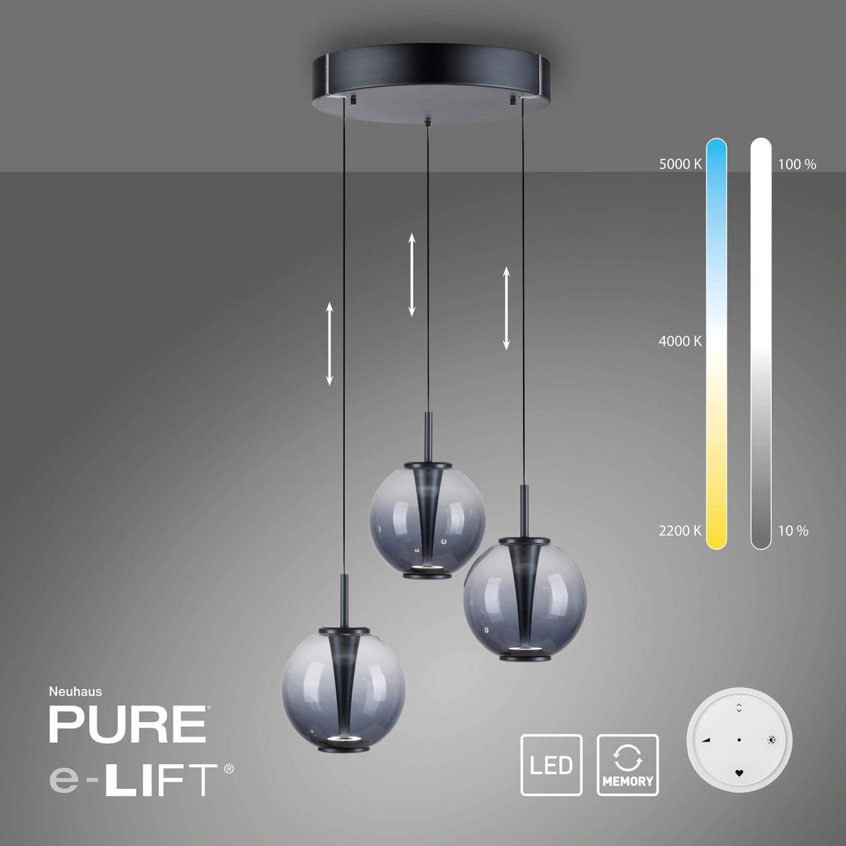 LED-PENDELLEUCHTE 50/50/240 cm   - Grau, Trend, Glas/Metall (50/50/240cm) - Neuhaus PURE