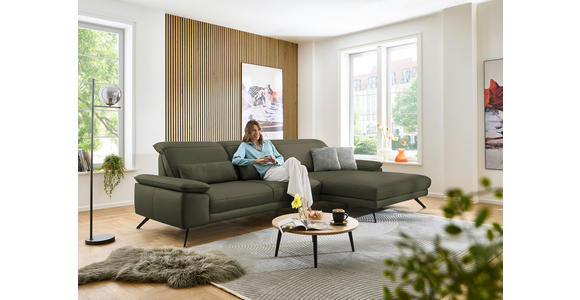 ECKSOFA in Echtleder Grau, Grün 332/193 cm - Schwarz/Grau, Design, Leder/Metall (332/193cm) - Dieter Knoll