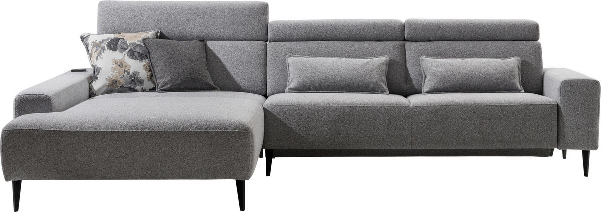 ECKSOFA  in Flachgewebe Grau  205/308 cm  - Schwarz/Grau, Design, Textil/Metall (205/308cm) - Sedda