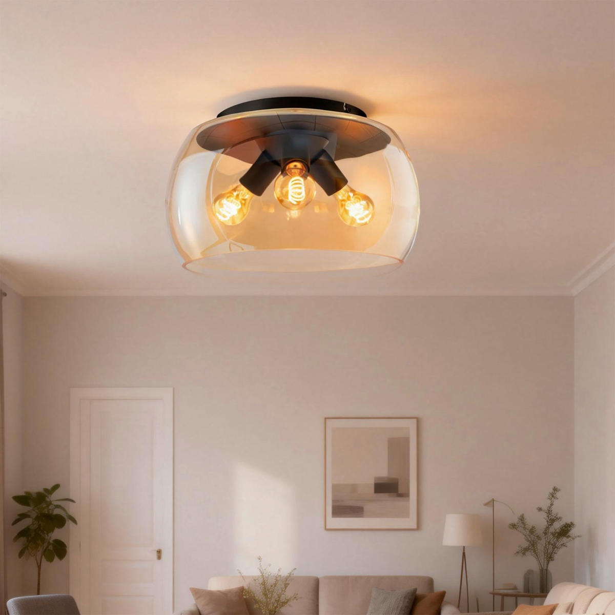 DECKENLEUCHTE  40/23 cm    - Bernsteinfarben, Trend, Glas/Metall (40/23cm) - Collet's Monde