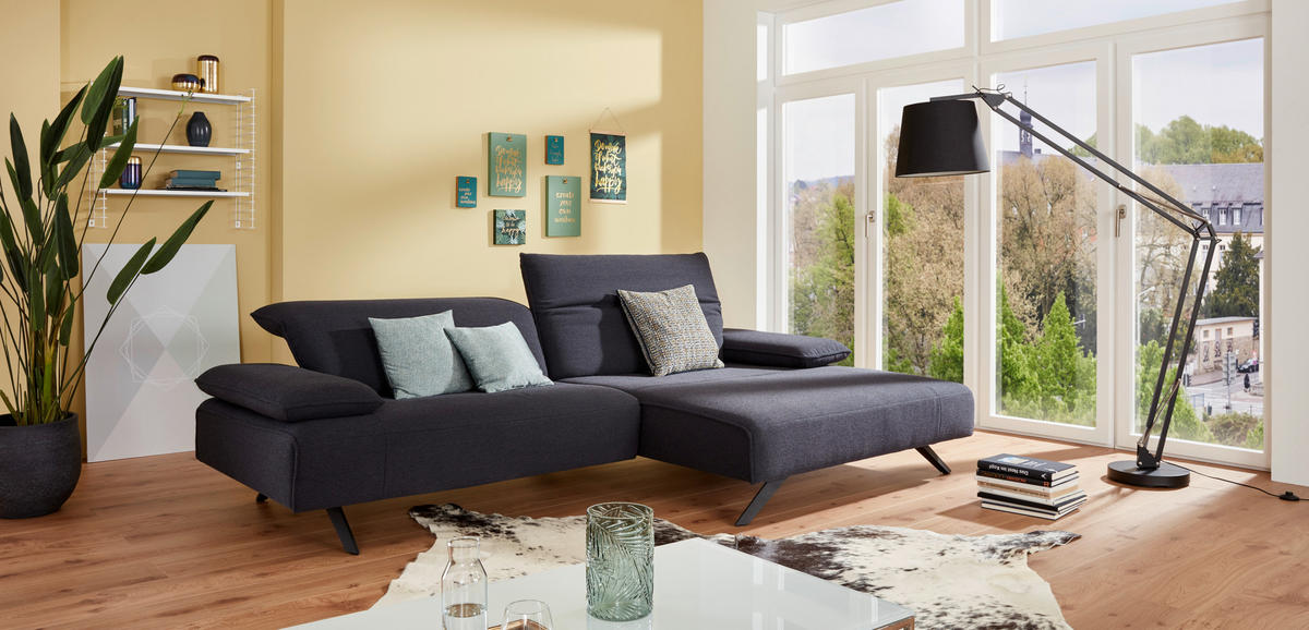 ECKSOFA in Flachgewebe Dunkelblau  280/164 cm  - Anthrazit/Dunkelblau, Design, Textil/Metall (280/164cm) - Johann Jakob