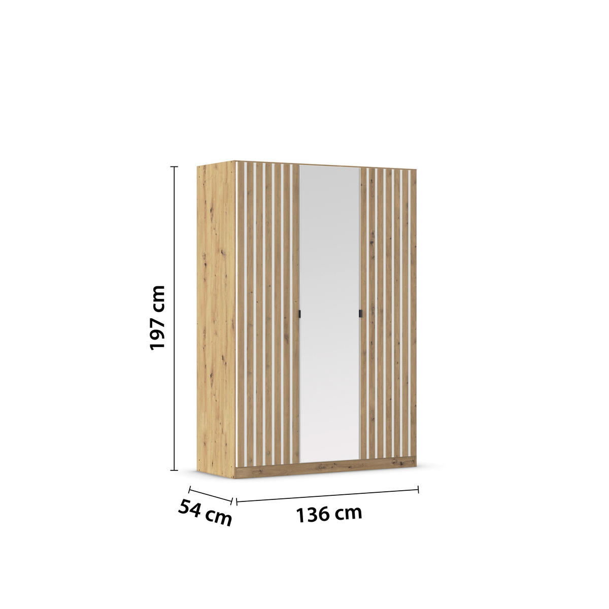 DREHTÜRENSCHRANK Weiss, Eiche Artisan  - Weiss/Eiche Artisan, Modern, Holzwerkstoff/Metall (136/197/54cm) - Rauch Möbel