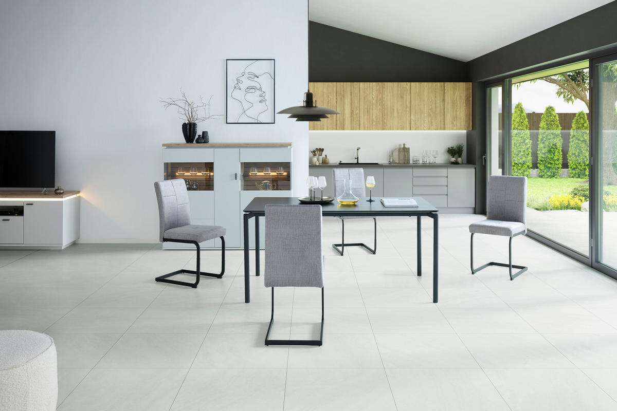 SCHWINGSTUHL  in Eisen Leinenoptik  - Hellgrau/Schwarz, KONVENTIONELL, Textil/Metall (41/98/55cm) - MID.YOU