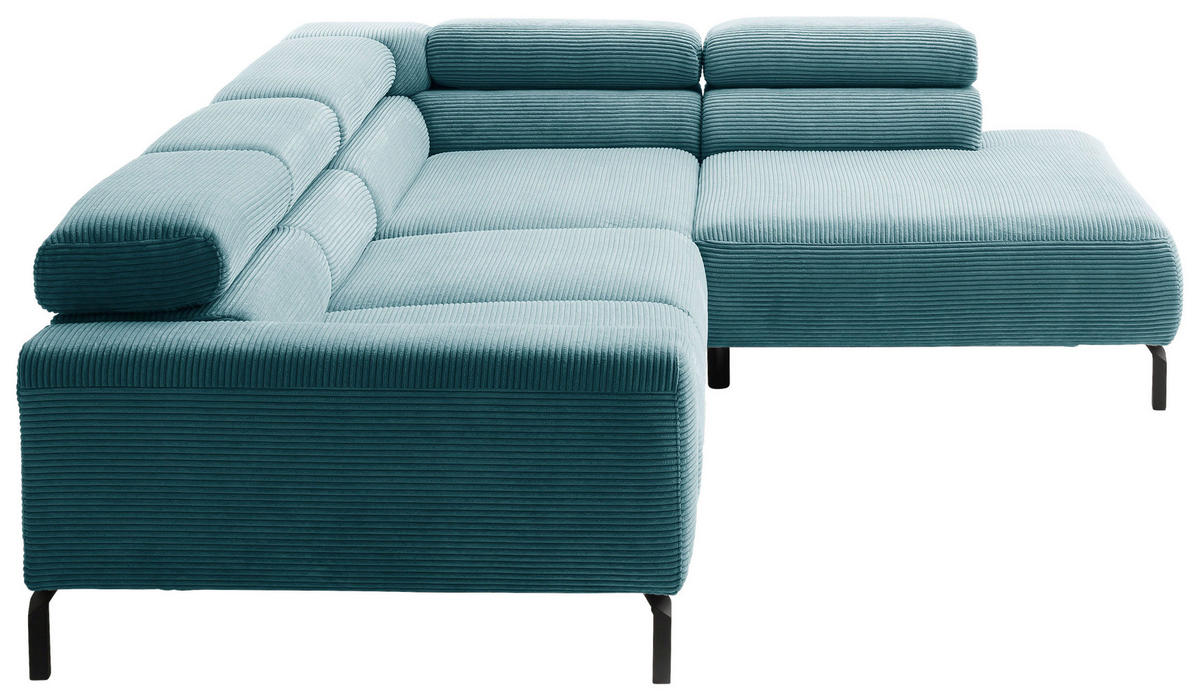 ECKSOFA inkl. Funktion in Cord Petrol  - Petrol/Schwarz, Modern, Textil/Metall (309/219cm) - Pure Home Lifestyle