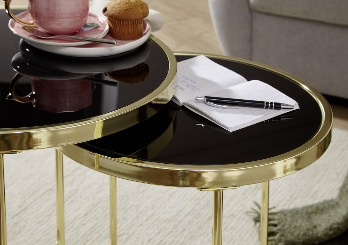 SATZTISCH 42/42/45 cm Goldfarben rund  - Goldfarben, Design, Glas/Metall (42/42/45cm) - MID.YOU