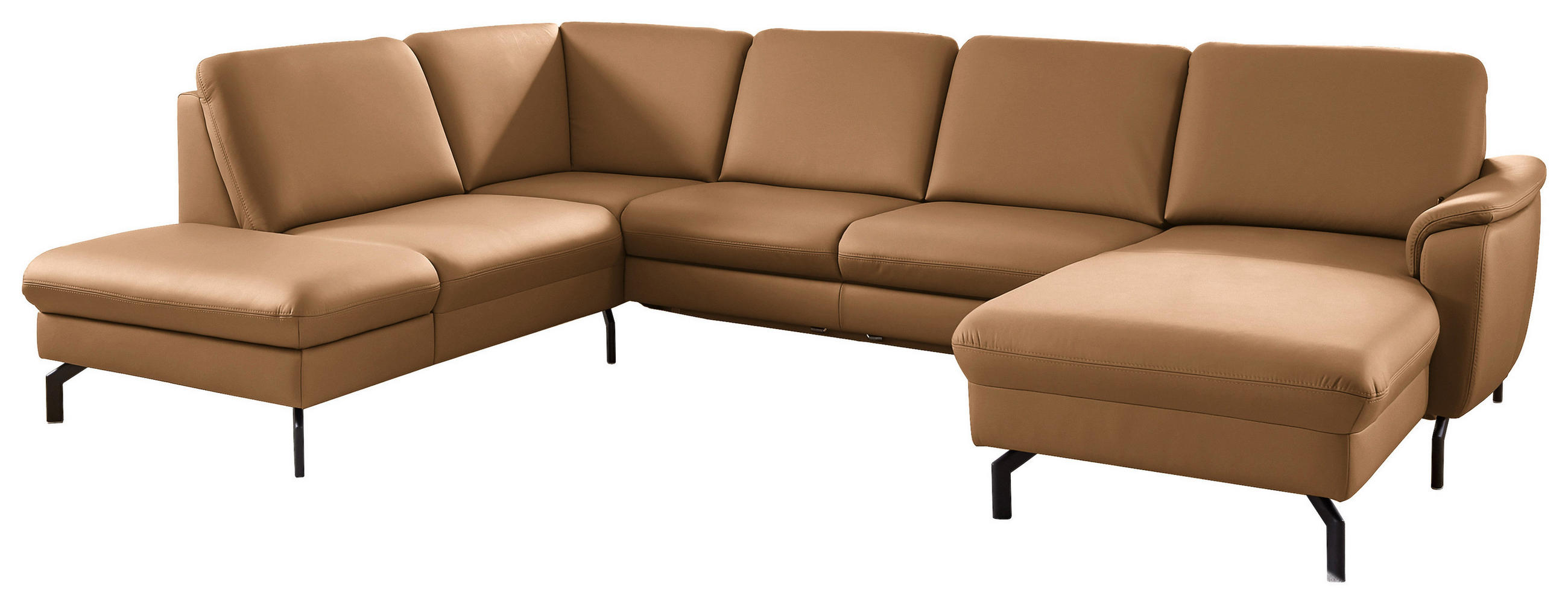WOHNLANDSCHAFT Echtleder Hellbraun  - Hellbraun/Schwarz, Konventionell, Leder/Metall (224/306/168cm) - Beldomo Premium