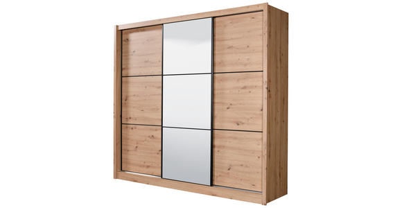 SCHIEBETÜRENSCHRANK 242/215,5/60 cm 3-türig Eiche Artisan - Schwarz/Eiche Artisan, Basics, Glas/Holzwerkstoff (242/215,5/60cm) - Xora
