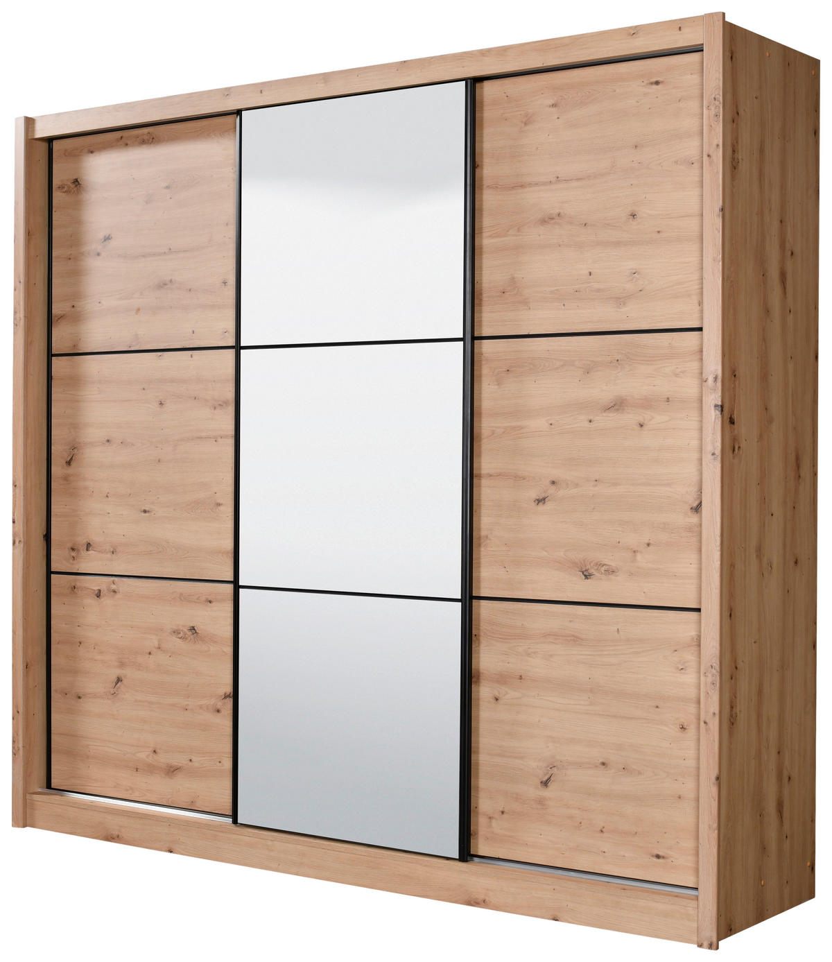 SCHIEBETÜRENSCHRANK 242/215,5/60 cm 3-türig Eiche Artisan  - Schwarz/Eiche Artisan, Basics, Glas/Holzwerkstoff (242/215,5/60cm) - Xora