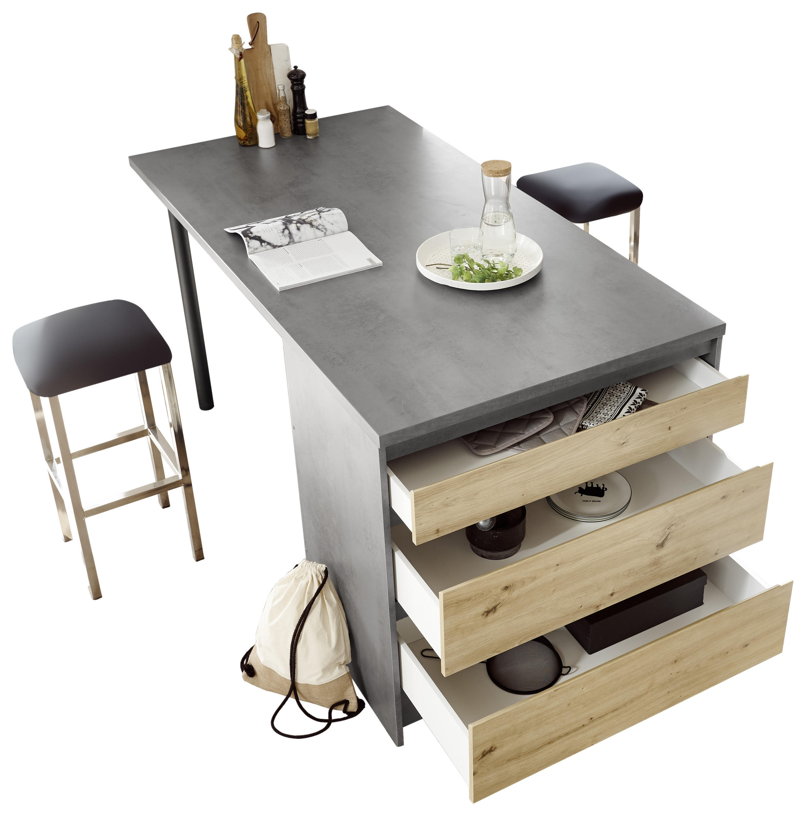 KÜCHENINSEL 180 cm - Anthrazit/Eiche Artisan, Design (180cm) - MID.YOU