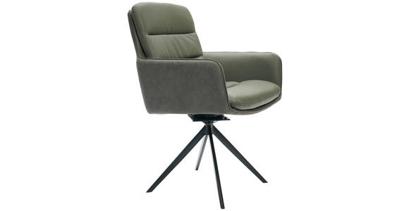 ARMLEHNSTUHL  inklusive Armlehnen, Sitzfläche 180° drehbar, automatische Rückholfunktion Mikrofaser Echtleder  - Anthrazit/Schwarz, Design, Leder/Textil (58/89/67cm) - Novel