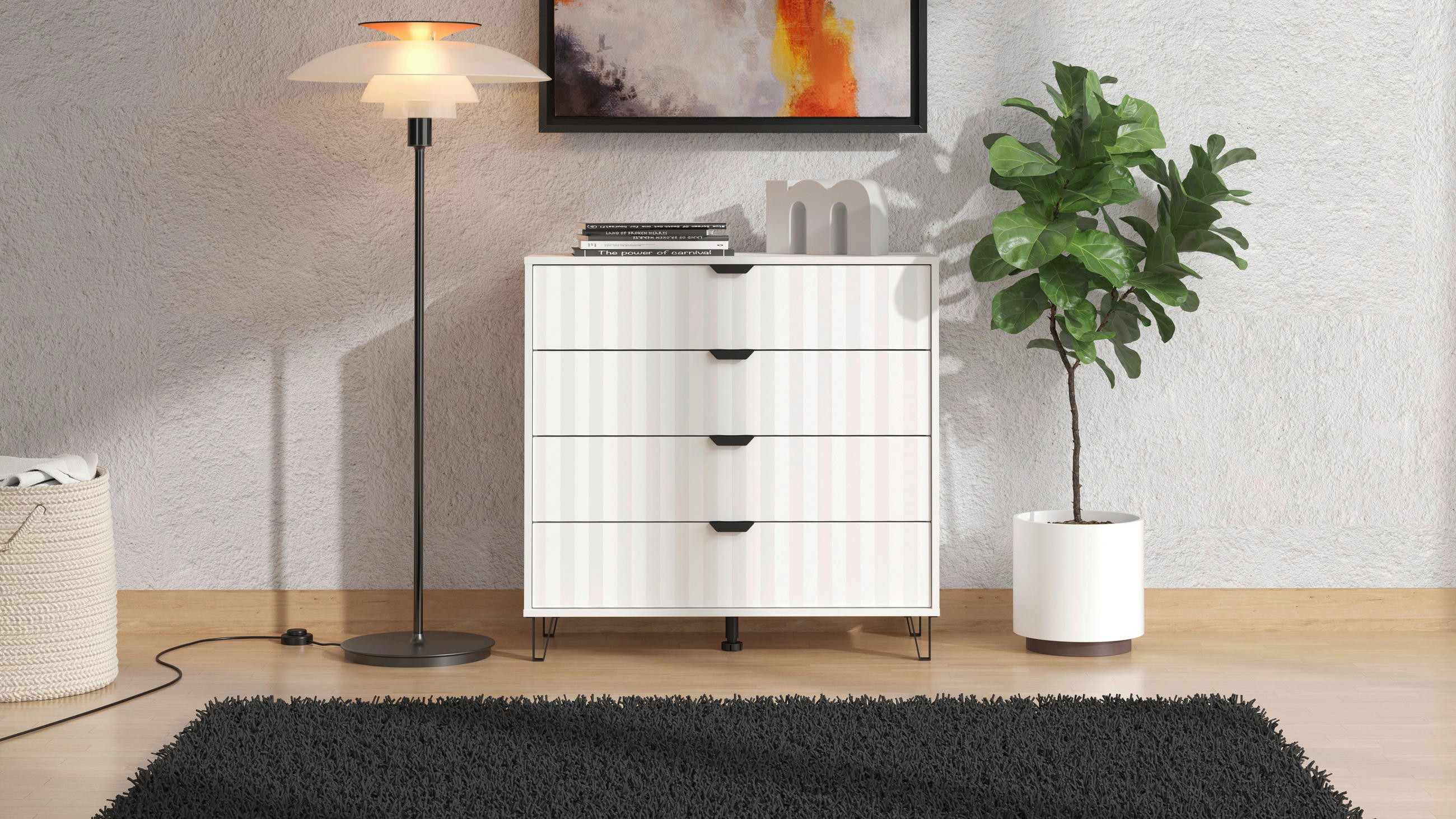 KOMÓD 93/90/40 cm  - fekete/fehér, Basics, faalapú anyag/fém (93/90/40cm) - Xora