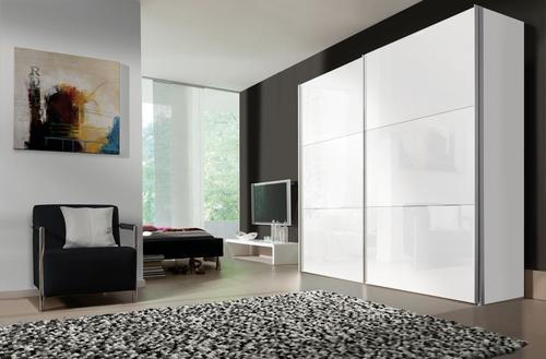 SCHWEBETÜRENSCHRANK 250/236/68 cm 2-türig - Alufarben/Weiß, Design, Glas/Holzwerkstoff (250/236/68cm) - Hom`in