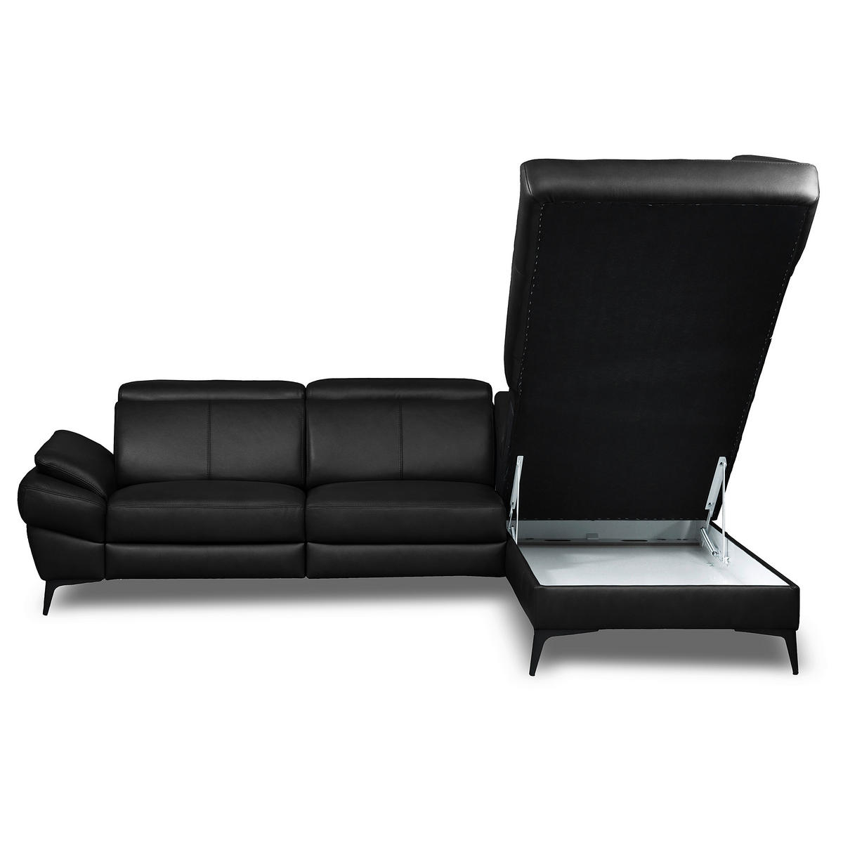 ECKSOFA Lederlook Echtleder Schwarz  - Schwarz, Design, Leder/Textil (264/211cm) - Livetastic