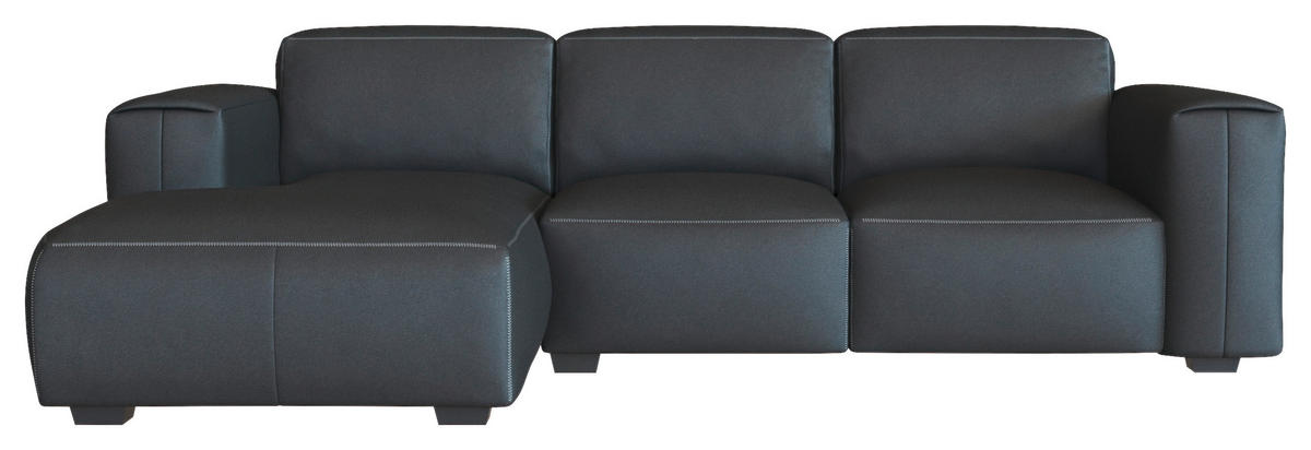 ECKSOFA Schwarz Echtleder  - Schwarz, Design, Leder/Holz (171/251cm) - Livetastic