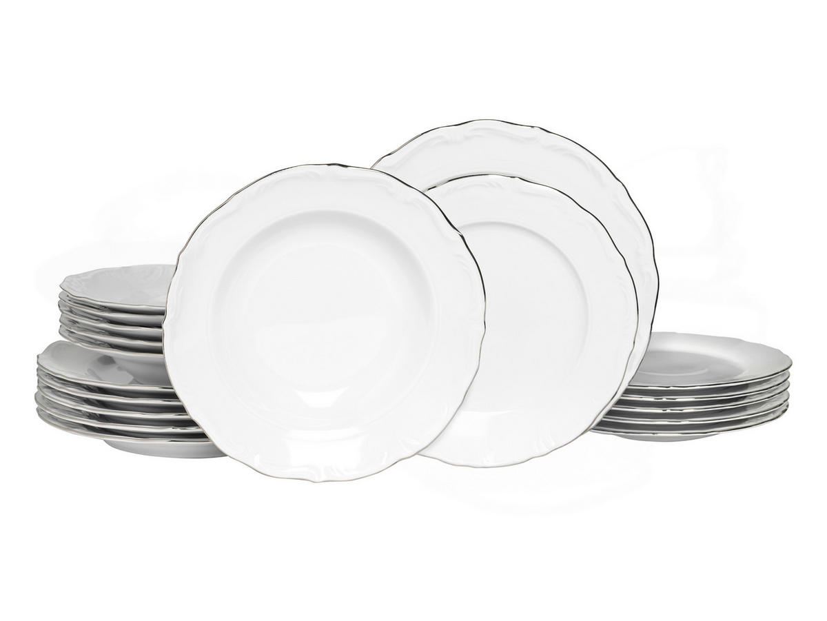 TAFELSERVICE Maria Theresia Platin 18-teilig  - Platinfarben/Weiß, Basics, Keramik (36,5/30,5cm) - Creatable