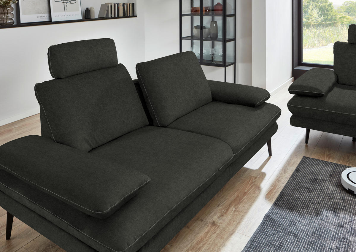 3-SITZER-SOFA in Velours Dunkelgrau  - Dunkelgrau/Beige, Design, Textil/Metall (222/89/104cm) - Dieter Knoll