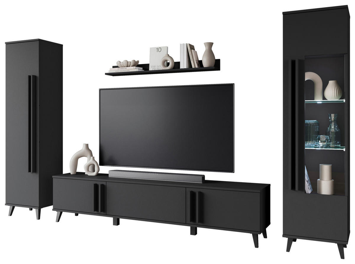 OBÝVACÍ STĚNA, černá - černá, Trend, kompozitní dřevo/plast (260/159,5/33cm)