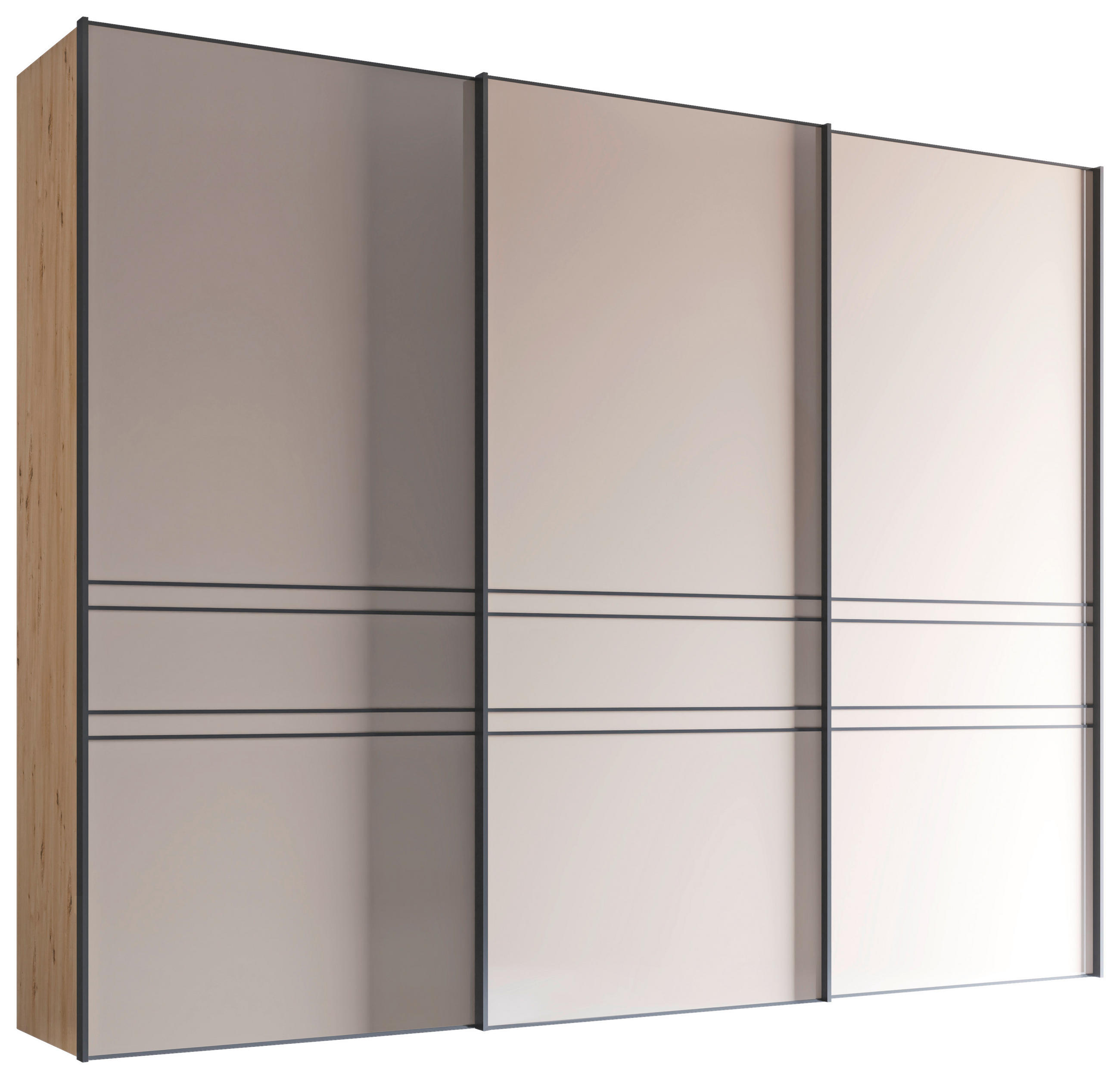 SCHWEBETÜRENSCHRANK 280/222/68 cm 3-türig Sandfarben, Eiche Artisan  - Sandfarben/Graphitfarben, Design, Glas/Holzwerkstoff (280/222/68cm) - Moderano