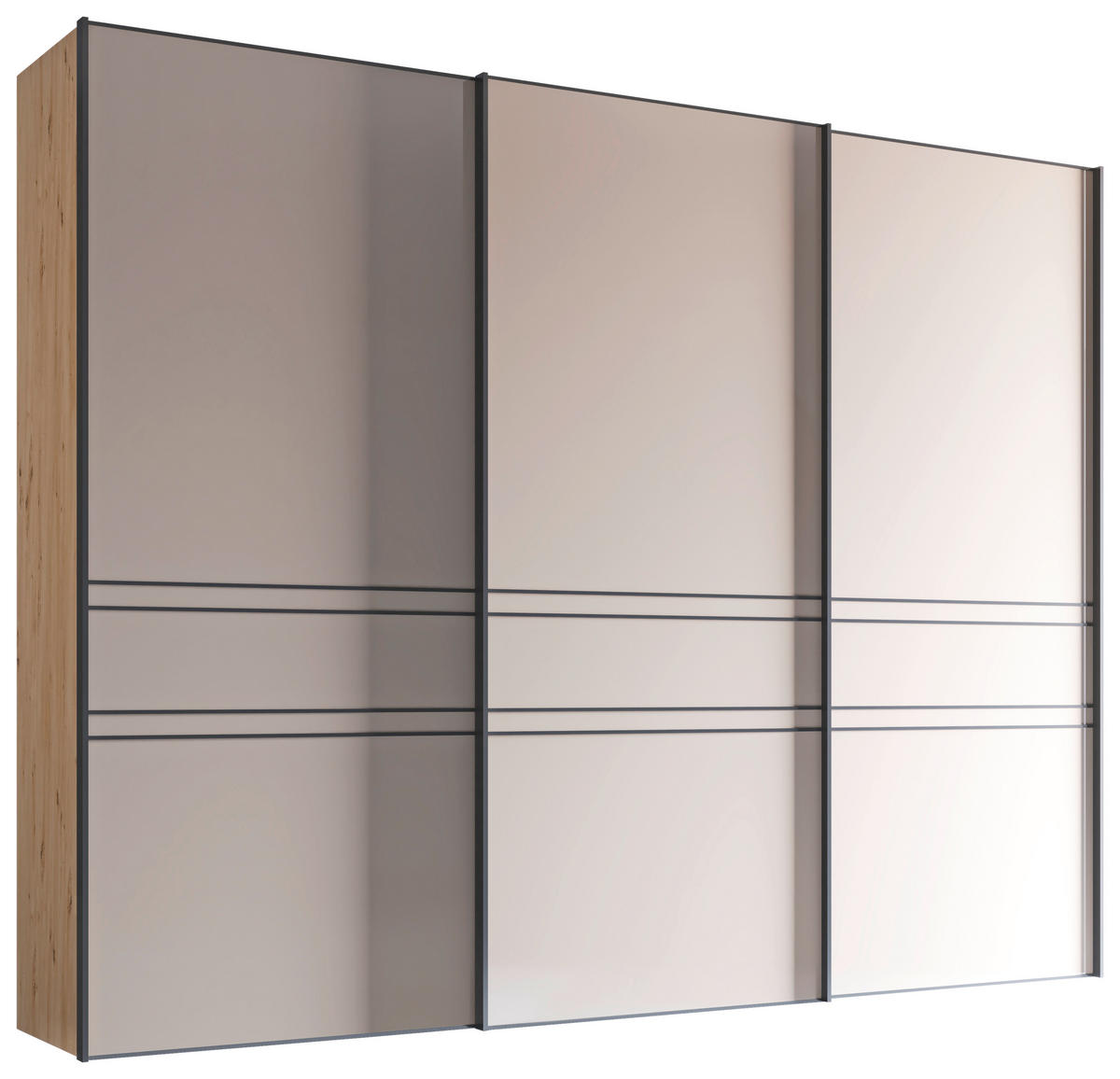 SCHWEBETÜRENSCHRANK 280/222/68 cm 3-türig Sandfarben, Eiche Artisan  - Sandfarben/Graphitfarben, Design, Glas/Holzwerkstoff (280/222/68cm) - Moderano
