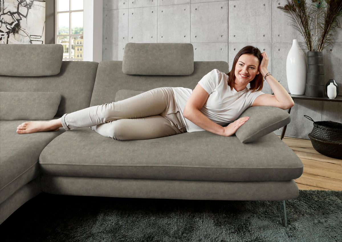 ECKSOFA in Velours Grau  - Schwarz/Grau, Design, Textil/Metall (184/284cm) - Dieter Knoll