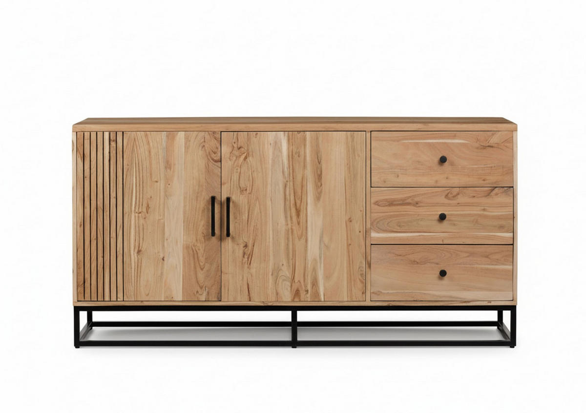 SIDEBOARD  160/80/42 cm 3 Schublade(n)  - Schwarz/Naturfarben, Design, Holz/Metall (160/80/42cm) - Livetastic
