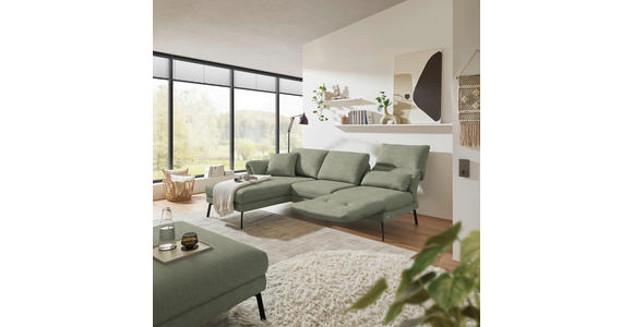 ECKSOFA  in Flachgewebe Salbeigrün Armteilverstellung, Relaxfunktion, Drehsitzfunktion  175-224/255-365 cm  - Salbeigrün/Schwarz, Design, Textil/Metall (175-224/255-365cm) - Dieter Knoll