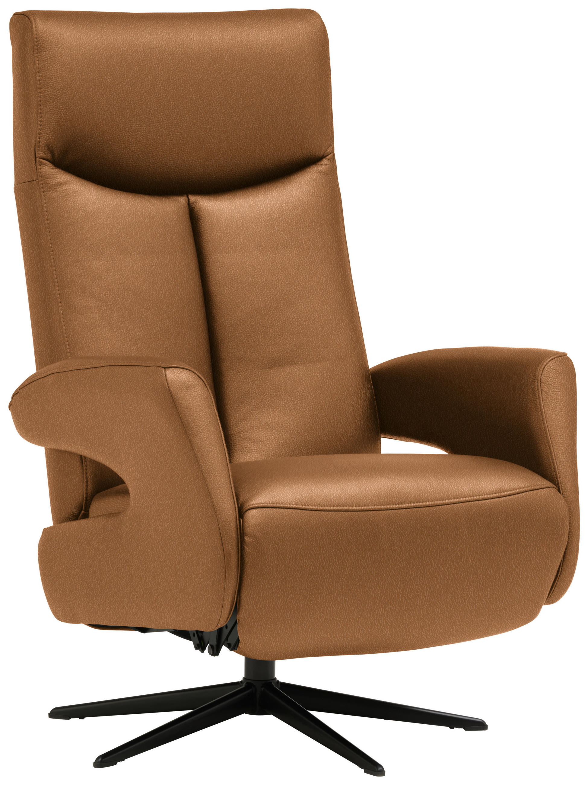 RELAXSESSEL in Leder Cognac  - Cognac/Schwarz, Design, Leder/Metall (74/105/82cm) - Welnova