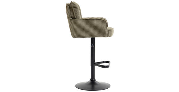 BARHOCKER Cord Olivgrün Eisen Stoffauswahl, Sitzfläche 360° drehbar, inklusive Armlehnen  - Schwarz/Olivgrün, Design, Textil/Metall (54/101-122/58cm) - Novel