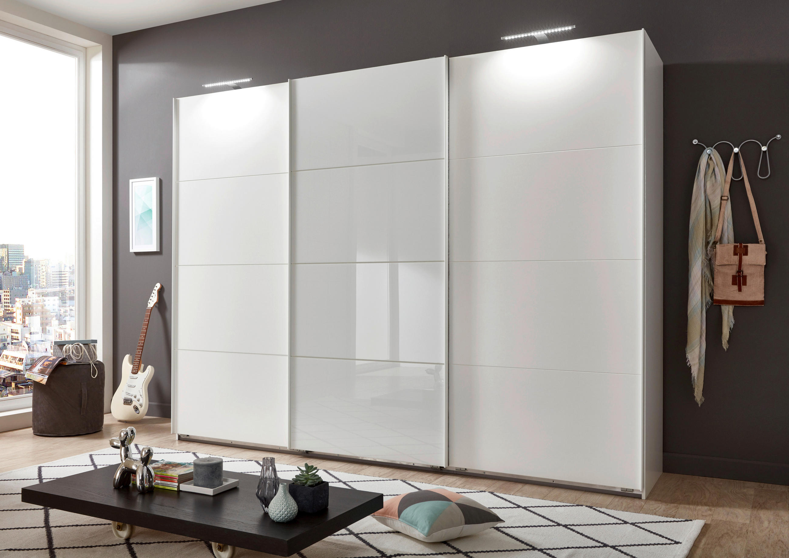 SCHWEBETÜRENSCHRANK in Weiss  - Weiss, Design, Glas/Holzwerkstoff (270/210/65cm) - Carryhome