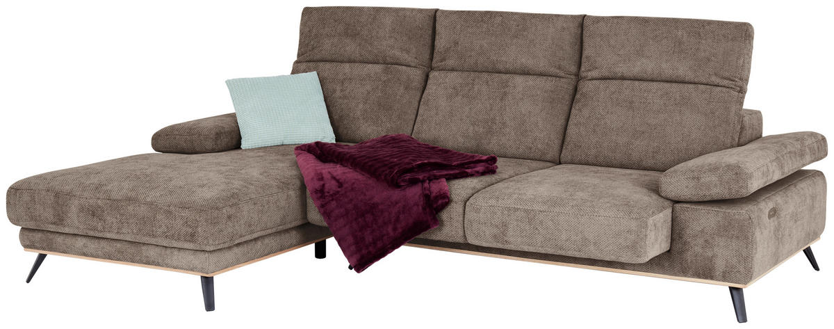 ECKSOFA ROYCE Schlammfarben Struktur  - Schlammfarben/Schwarz, MODERN, Textil/Metall (194/283cm) - MID.YOU