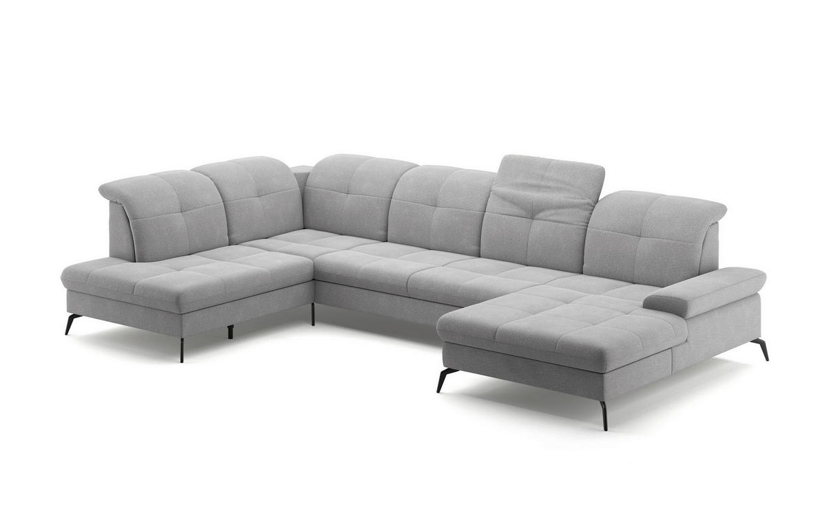 WOHNLANDSCHAFT in Flachgewebe Hellgrau  - Hellgrau/Schwarz, Konventionell, Textil/Metall (231/357/185cm) - Sit & More