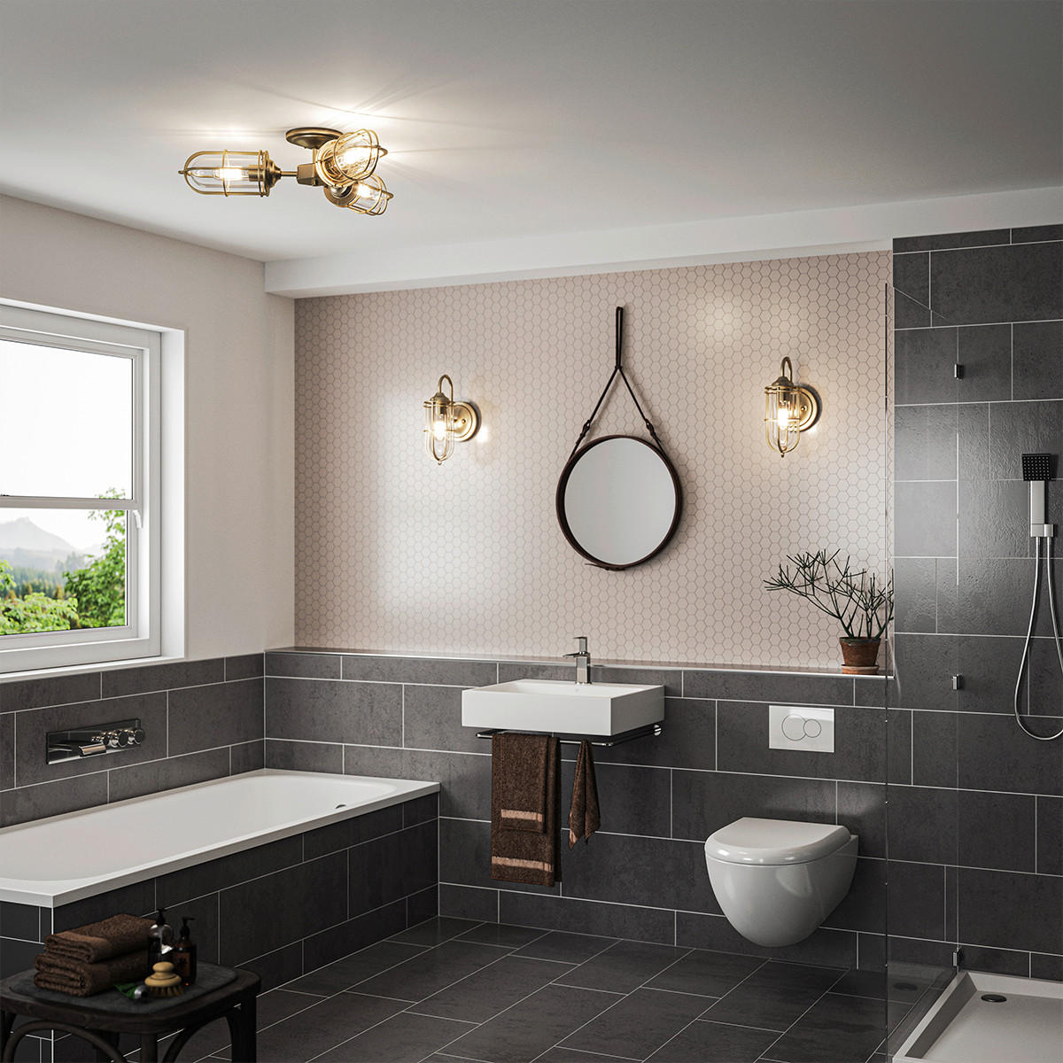 DECKENLEUCHTE  65.4/14.9 cm    - Messingfarben, Konventionell, Glas/Metall (65.4/14.9cm) - Elstead Lighting