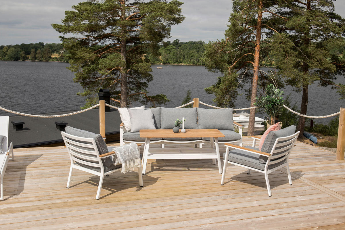 LOUNGEGRUPP 4 delar  - vit/grå, Basics, metall/trä (206/206/76cm)