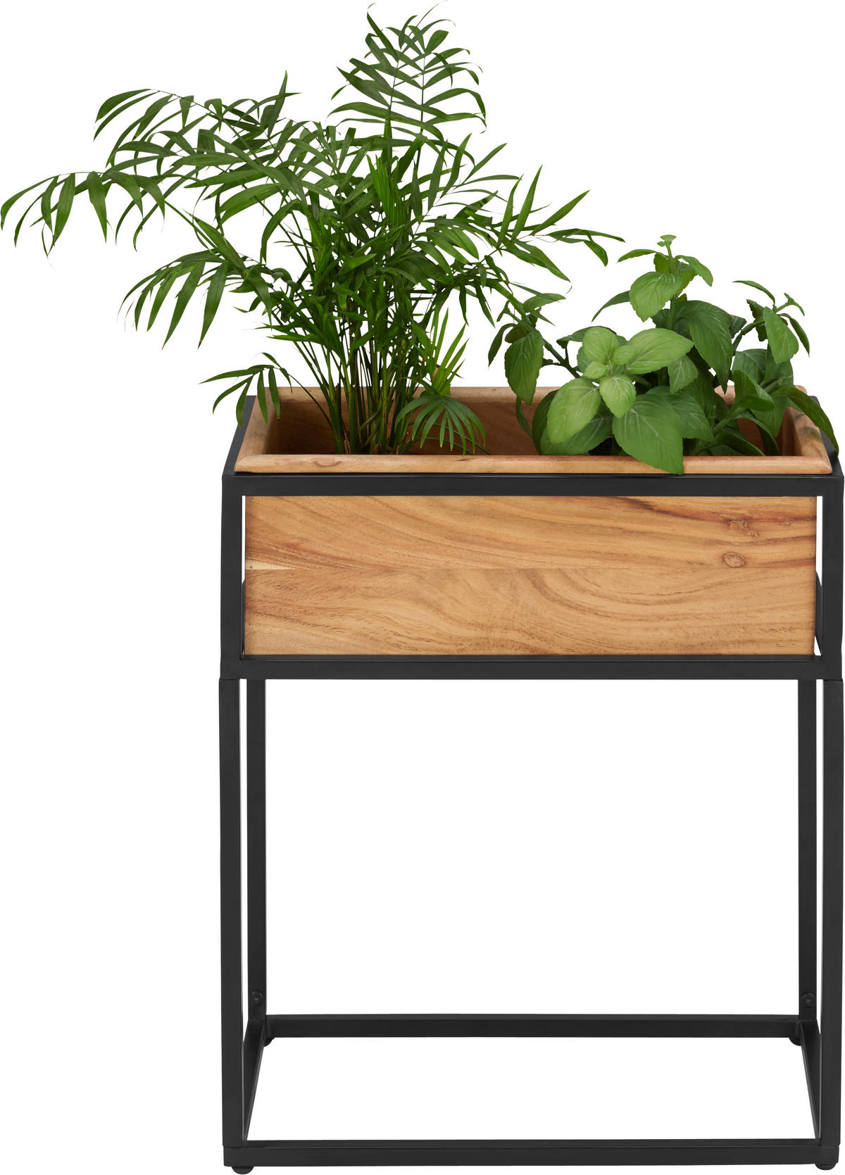 TRUHLÍK NA KVETY drevo, kov, 45/25/53 cm - čierna/farba akácie, Lifestyle, kov/drevo (45/25/53cm) - Landscape