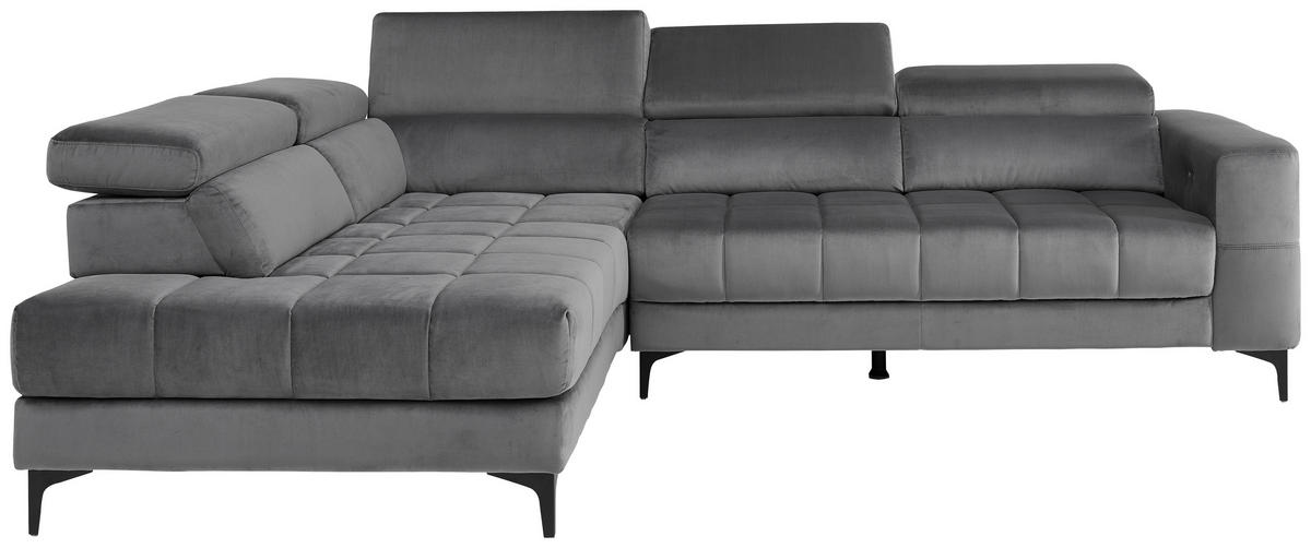 ECKSOFA inkl.Funktionen Dunkelgrau Samt  - Dunkelgrau/Schwarz, Design, Kunststoff/Textil (202/281cm) - Xora