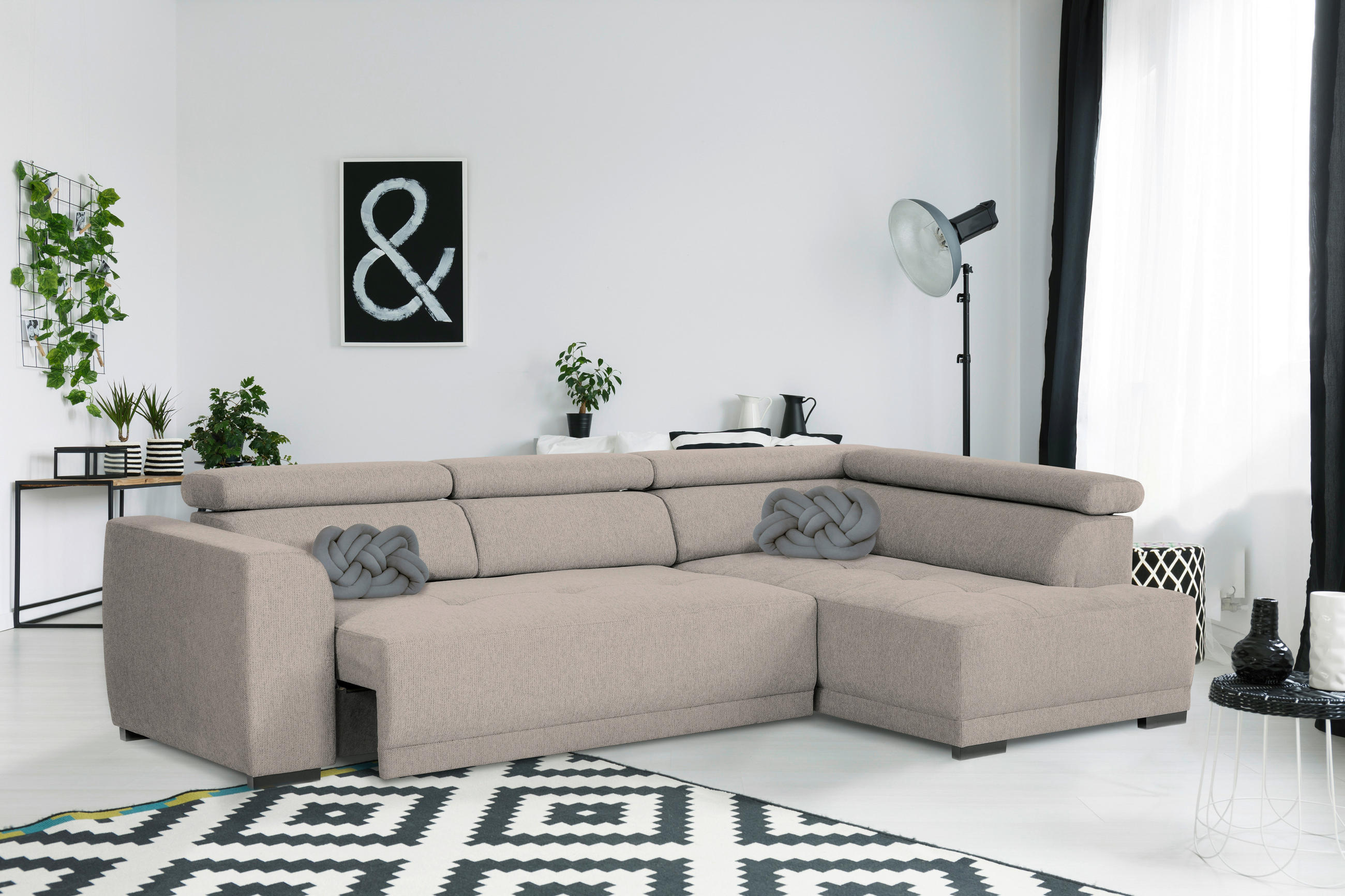 ECKSOFA in Struktur Taupe  - Taupe/Schwarz, Design, Kunststoff/Textil (284/205cm) - MID.YOU