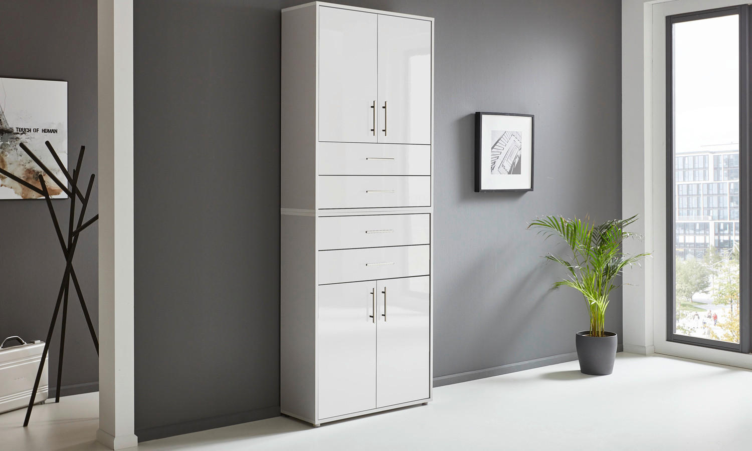 AKTENSCHRANK 84,4/227,2/33 cm  - Weiß Hochglanz/Grau, MODERN, Holzwerkstoff (84,4/227,2/33cm) - MID.YOU