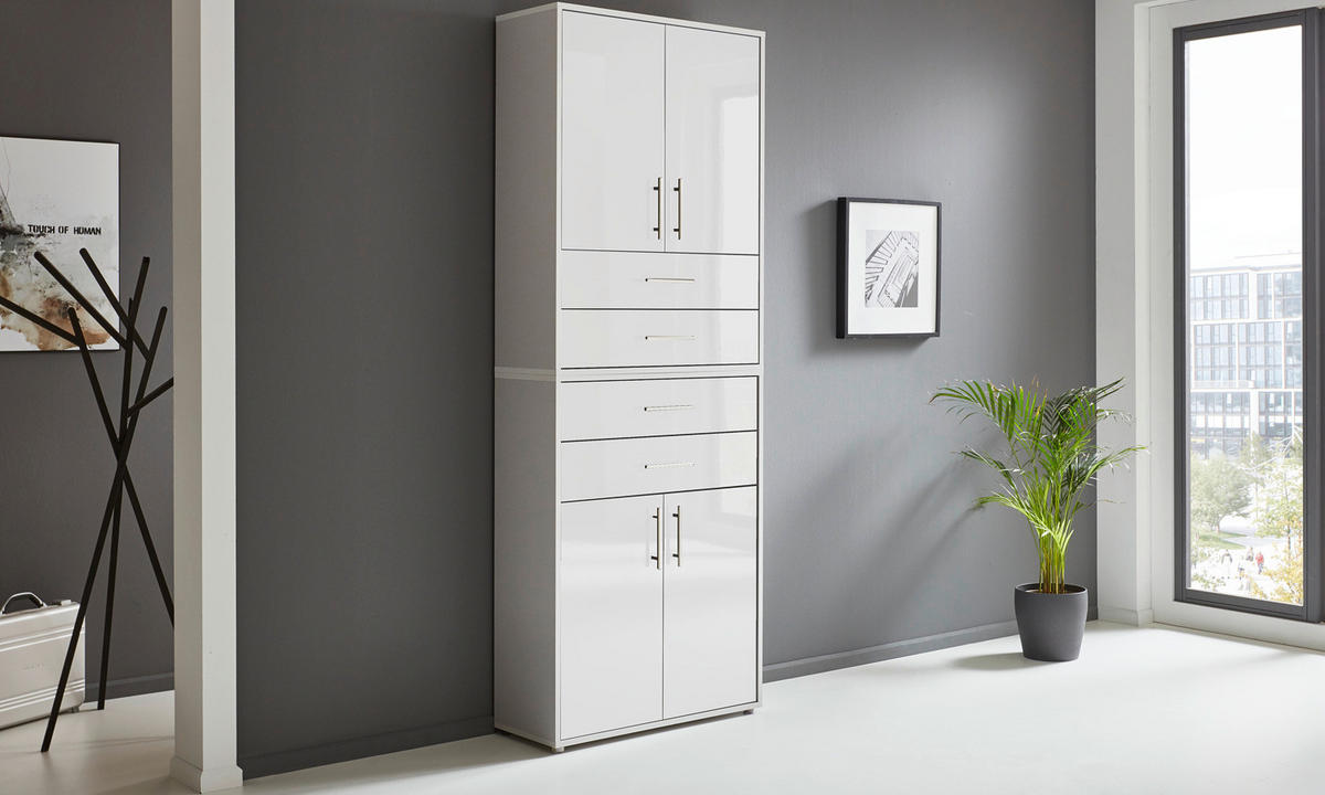 AKTENSCHRANK 84,4/227,2/33 cm  - Weiß Hochglanz/Grau, MODERN, Holzwerkstoff (84,4/227,2/33cm) - MID.YOU