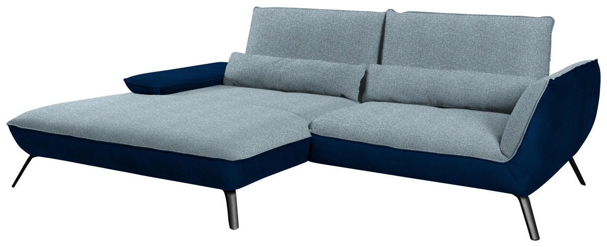 ECKSOFA in Flachgewebe Blau  - Blau/Schwarz, Design, Textil/Metall (191/273cm) - Moderano