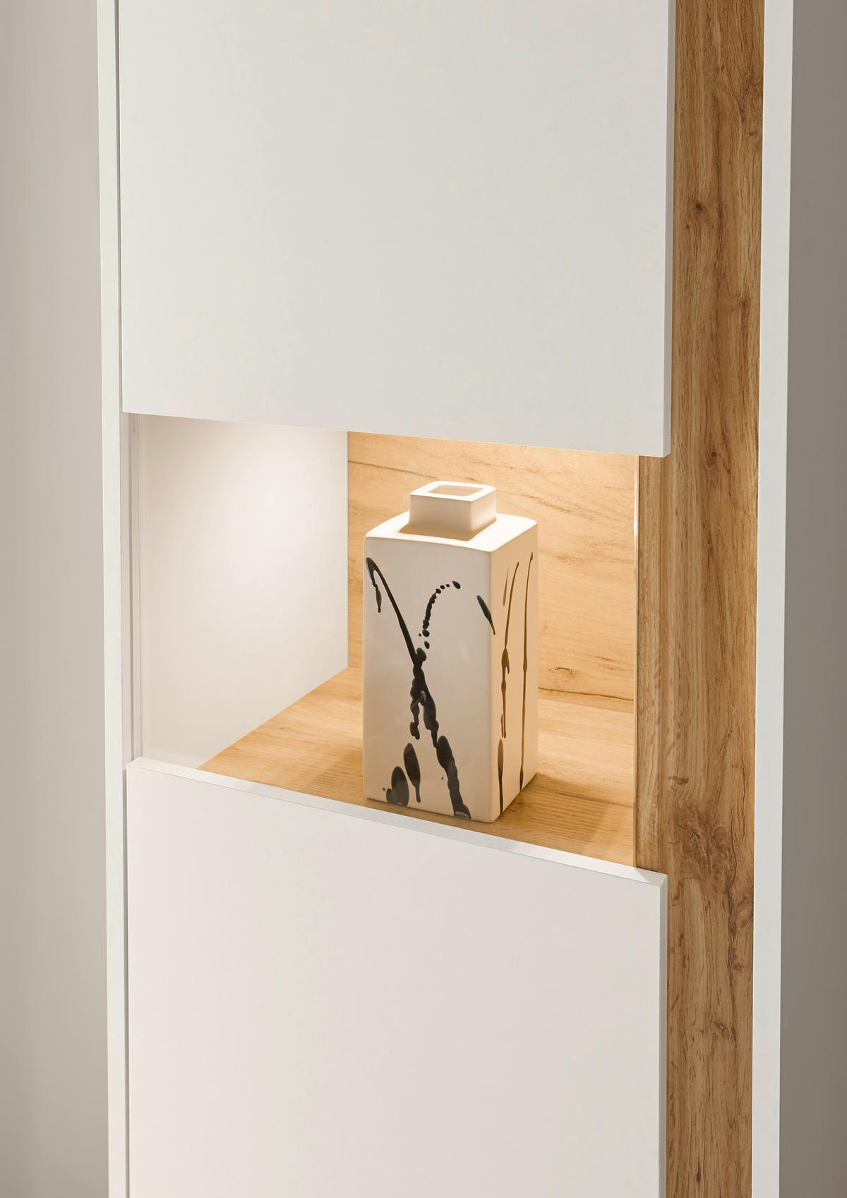 VITRINE  in Weiß, Eiche Wotan  - Eiche Wotan/Schwarz, Design, Holzwerkstoff/Kunststoff (50/157/40cm) - Modante