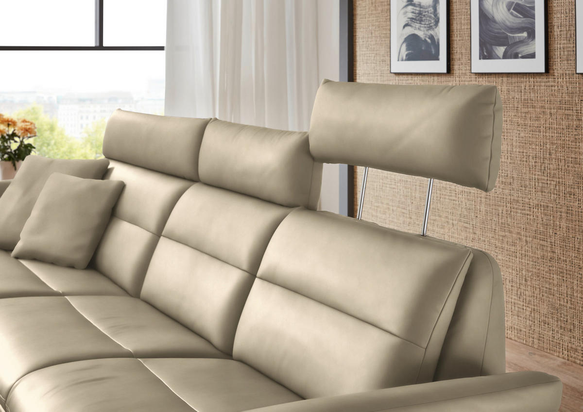 ECKSOFA in Echtleder Ecru  169/298 cm  - Ecru/Schwarz, Design, Leder/Metall (169/298cm) - Dieter Knoll