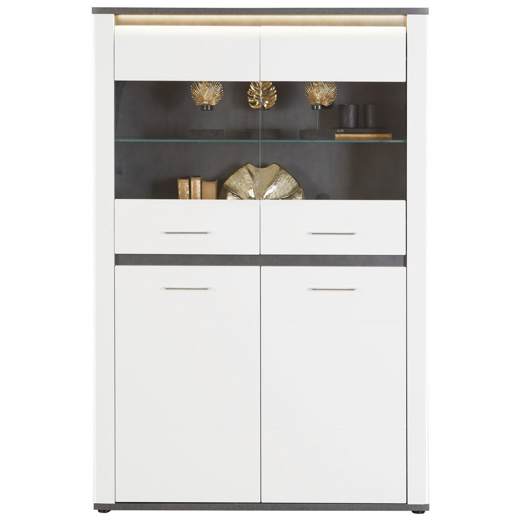 Vitrine Alassio B: 109 cm Mit Beleuchtung Graphitfarben/Weiß